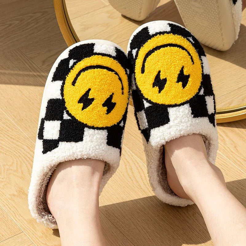 Smiley Checkerboard Home Slippers - The House Of BLOC