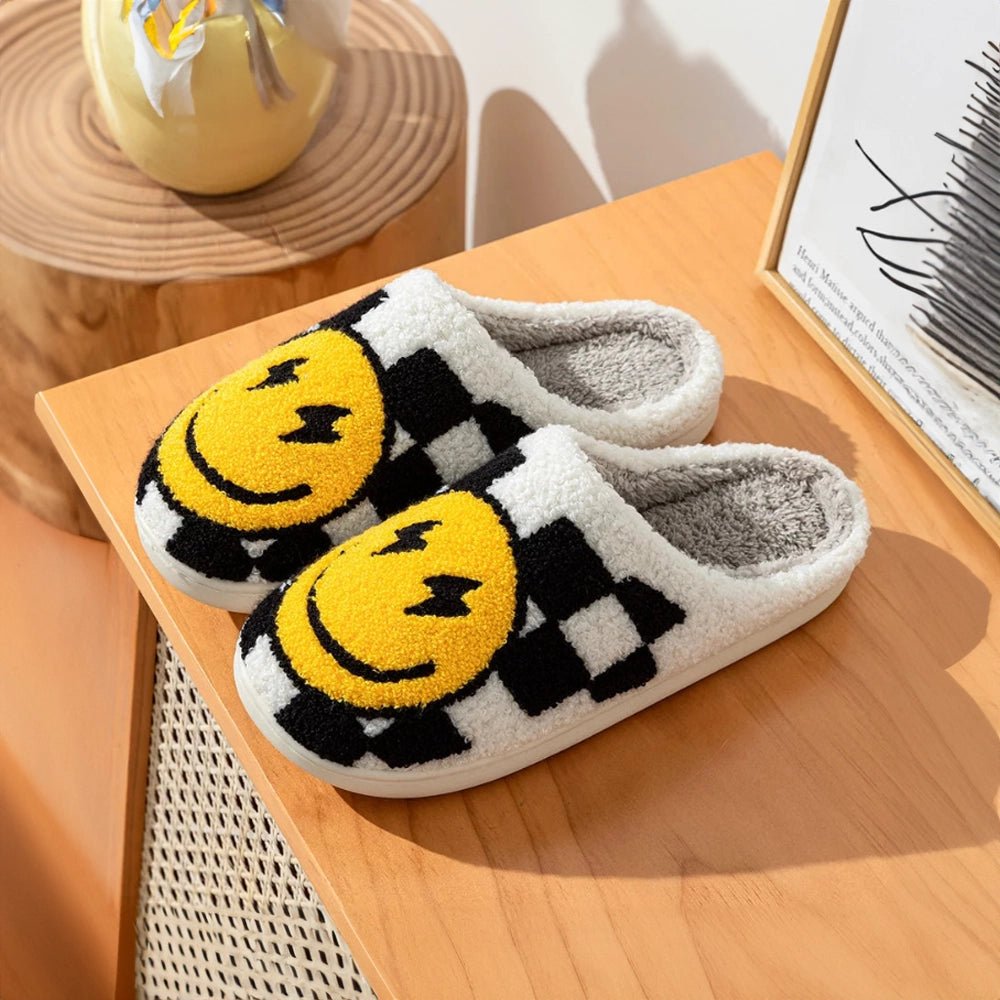 Smiley Checkerboard Home Slippers - The House Of BLOC