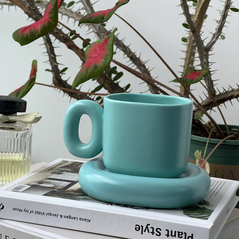 Solid Colour Ceramic Coffee Cup & Saucer Set - The House Of BLOC