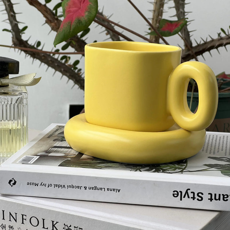 Solid Colour Ceramic Coffee Cup & Saucer Set - The House Of BLOC