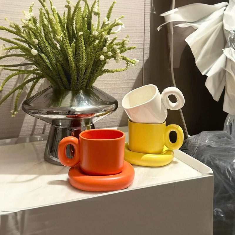 Solid Colour Ceramic Coffee Cup & Saucer Set - The House Of BLOC