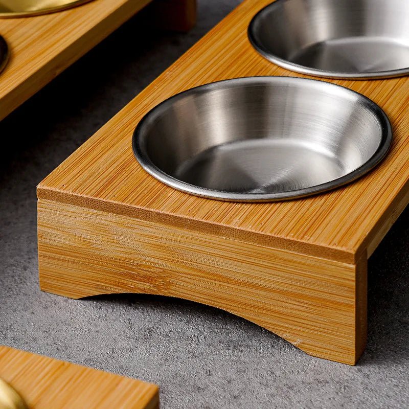 Stainless Steel Dip Bowls On Bamboo Display Serving Tray - The House Of BLOC