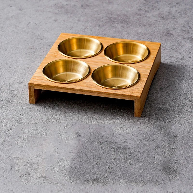 Stainless Steel Dip Bowls On Bamboo Display Serving Tray - The House Of BLOC