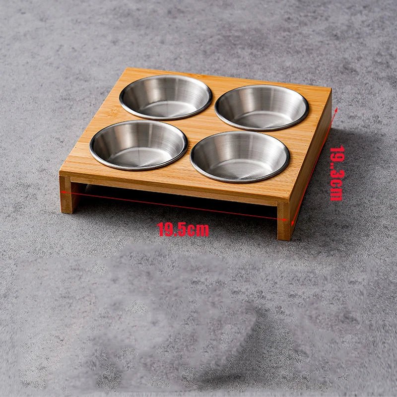 Stainless Steel Dip Bowls On Bamboo Display Serving Tray - The House Of BLOC