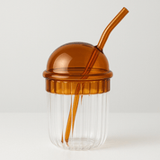 Striped Coffee Glass Cup With Lid and Straw - The House Of BLOC