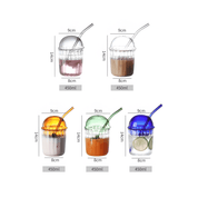 Striped Coffee Glass Cup With Lid and Straw - The House Of BLOC