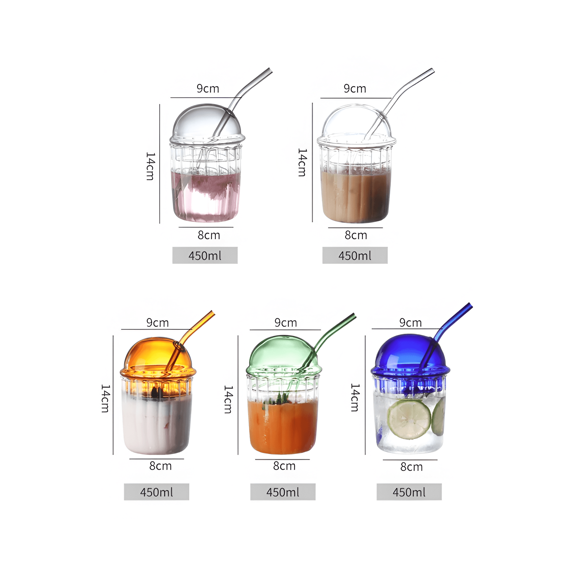 Striped Coffee Glass Cup With Lid and Straw - The House Of BLOC