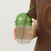 Striped Coffee Glass Cup With Lid and Straw - The House Of BLOC
