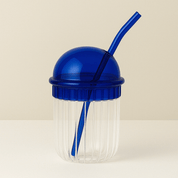 Striped Coffee Glass Cup With Lid and Straw - The House Of BLOC