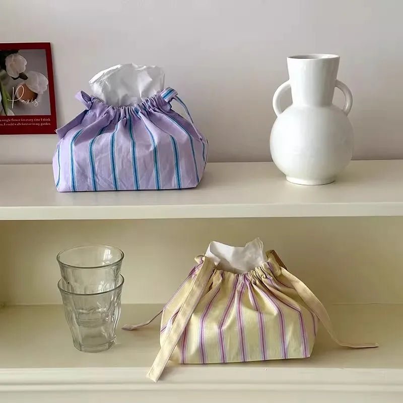 Striped Cotton Drawstring Tissue Bag - The House Of BLOC