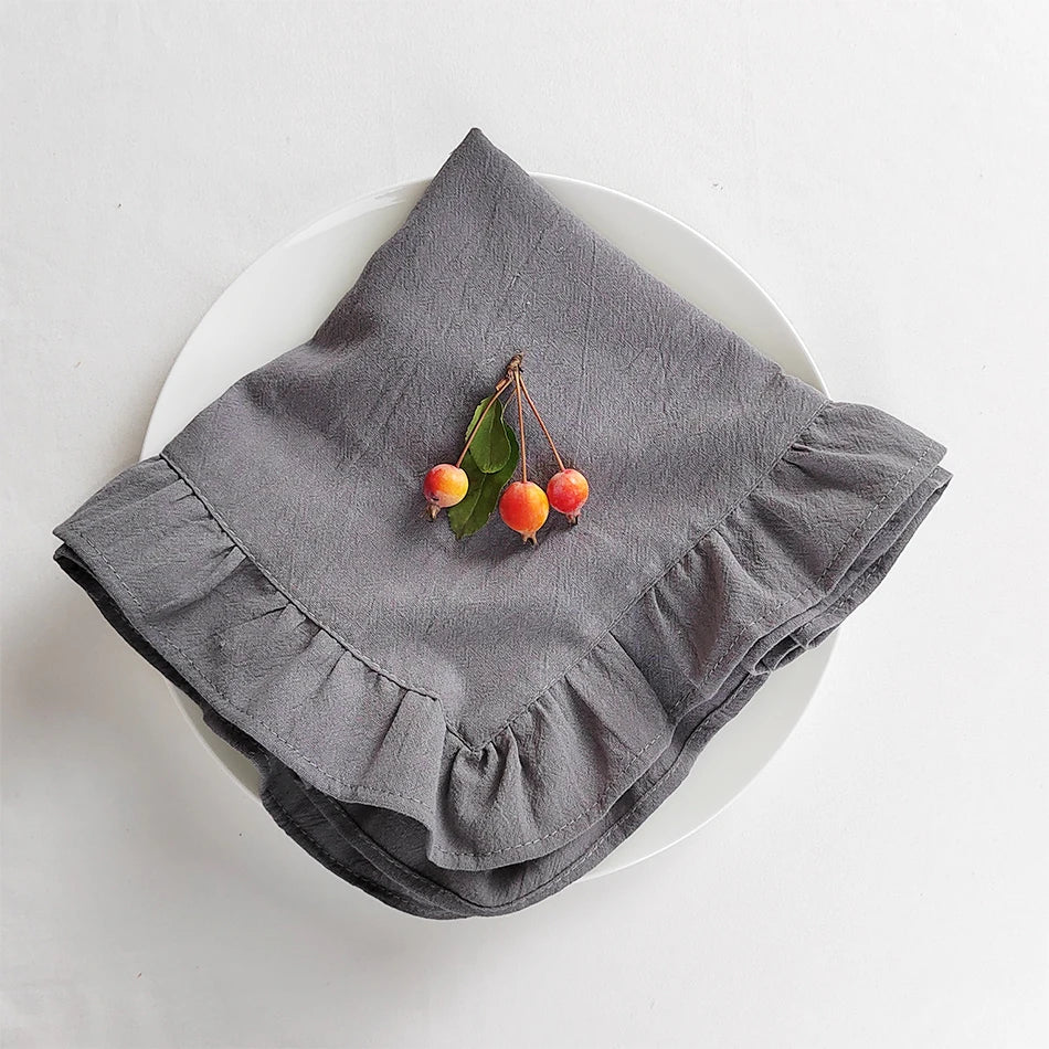 Ten Piece Set Of Soft Cotton Flounced Napkins - The House Of BLOC