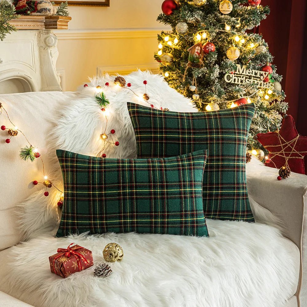 Traditional Red & Green Tartan Christmas Cushion Cover - The House Of BLOC