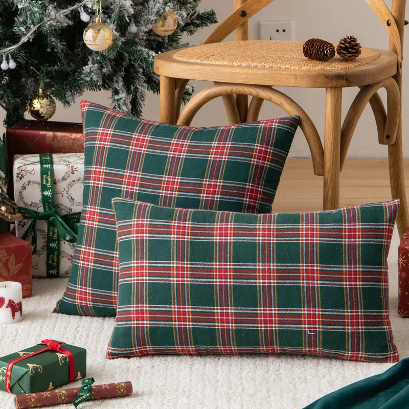 Traditional Red & Green Tartan Christmas Cushion Cover - The House Of BLOC