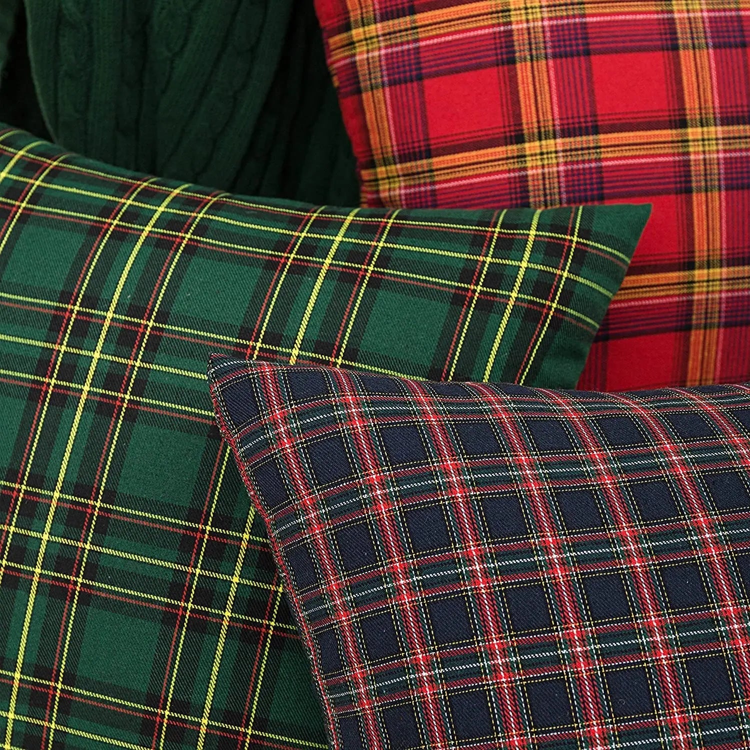 Traditional Red & Green Tartan Christmas Cushion Cover - The House Of BLOC