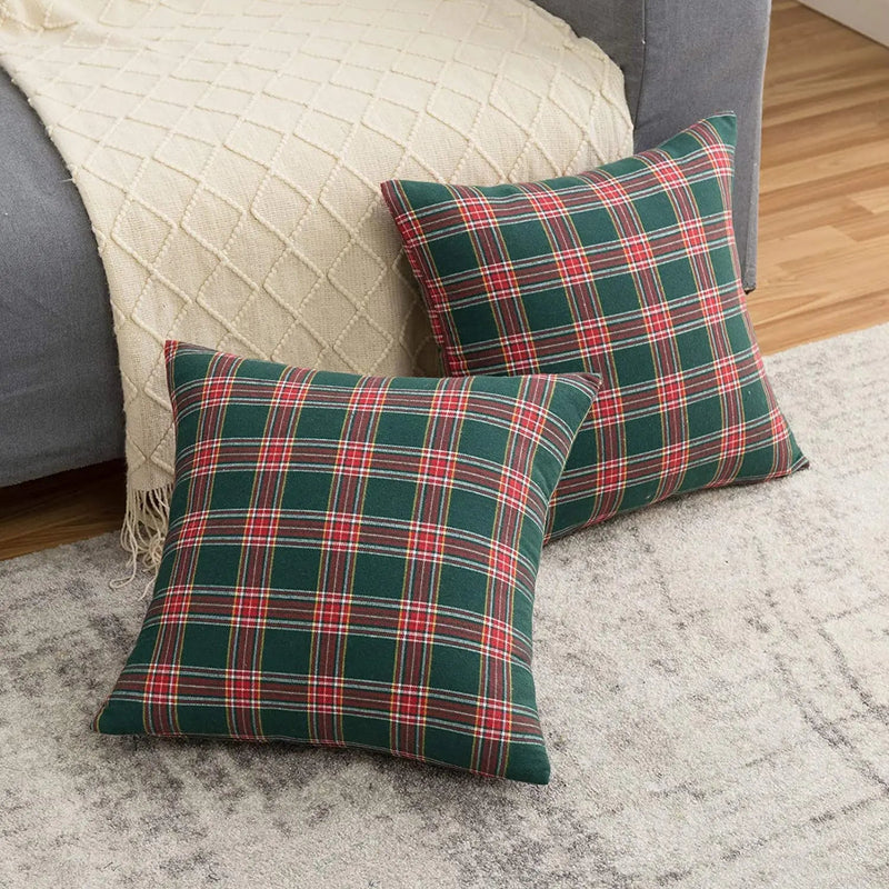 Traditional Red & Green Tartan Christmas Cushion Cover - The House Of BLOC