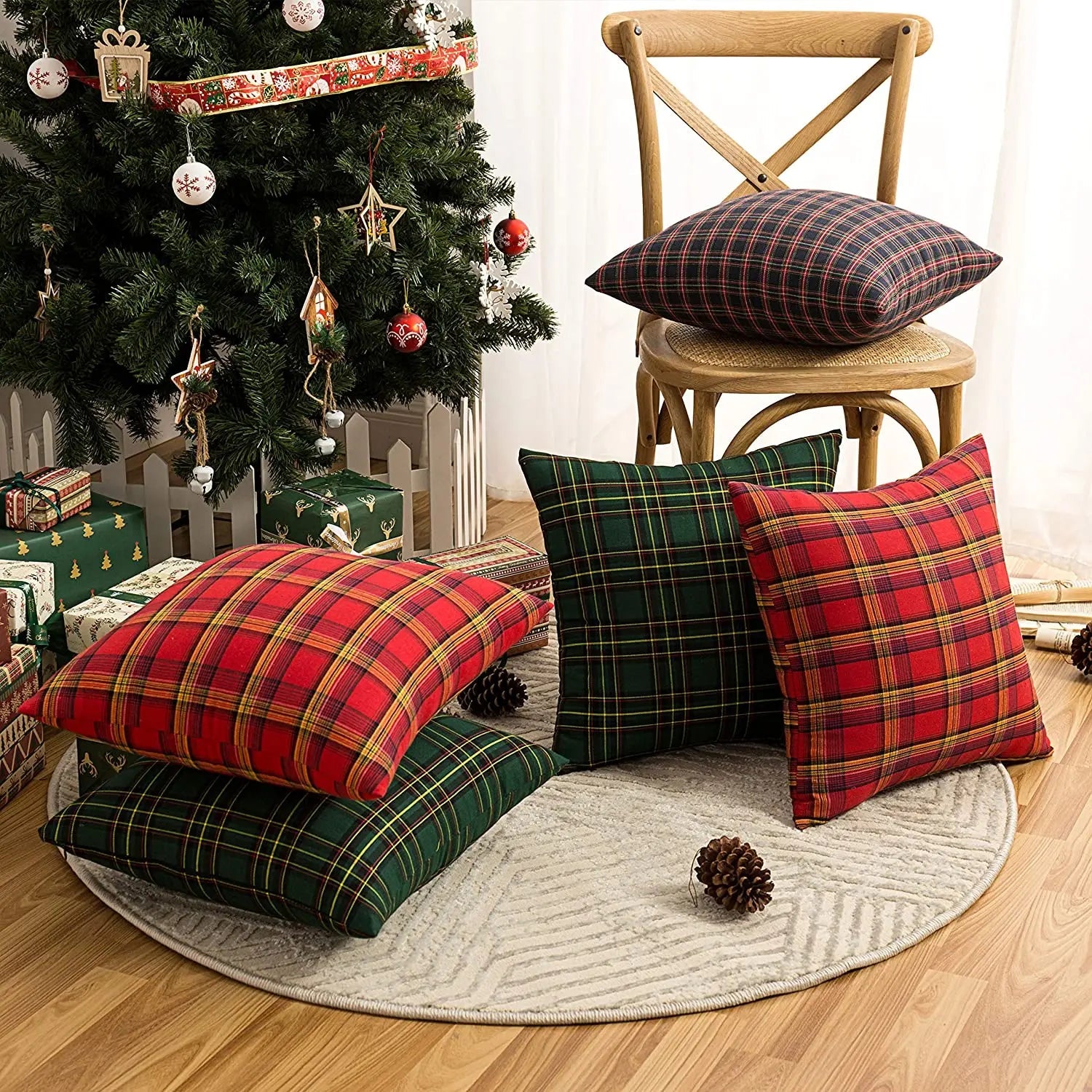 Traditional Red & Green Tartan Christmas Cushion Cover - The House Of BLOC