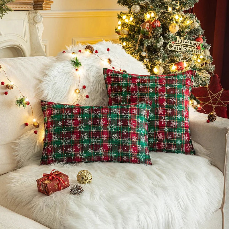 Traditional Red & Green Tartan Christmas Cushion Cover - The House Of BLOC