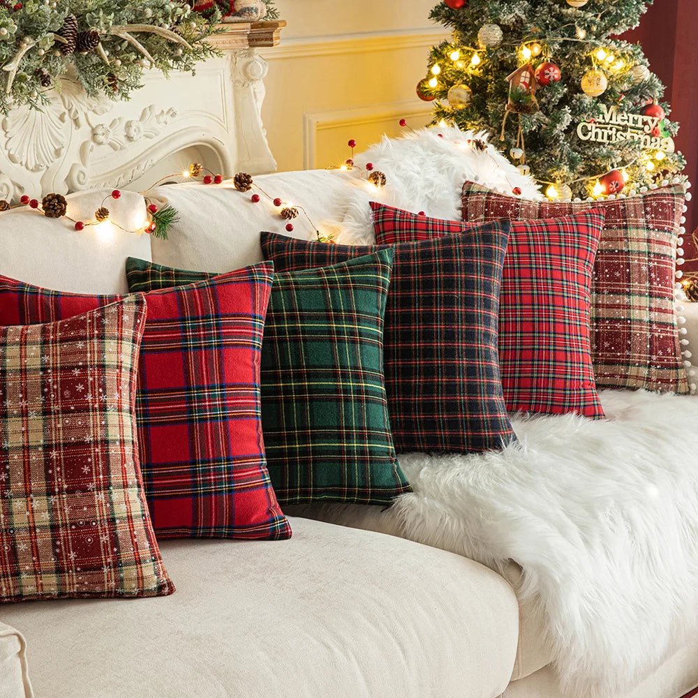 Traditional Red & Green Tartan Christmas Cushion Cover - The House Of BLOC