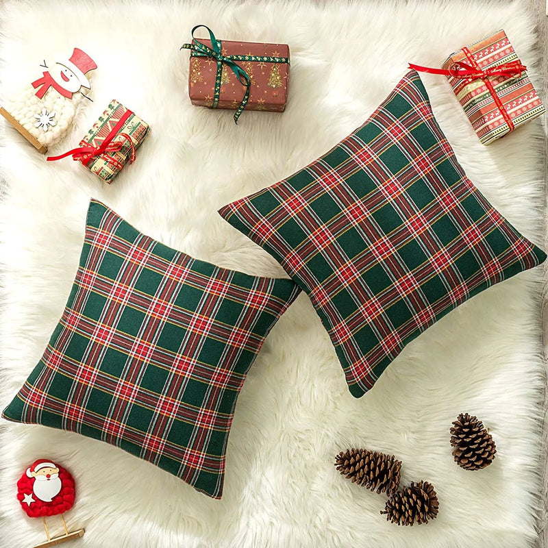 Traditional Red & Green Tartan Christmas Cushion Cover - The House Of BLOC