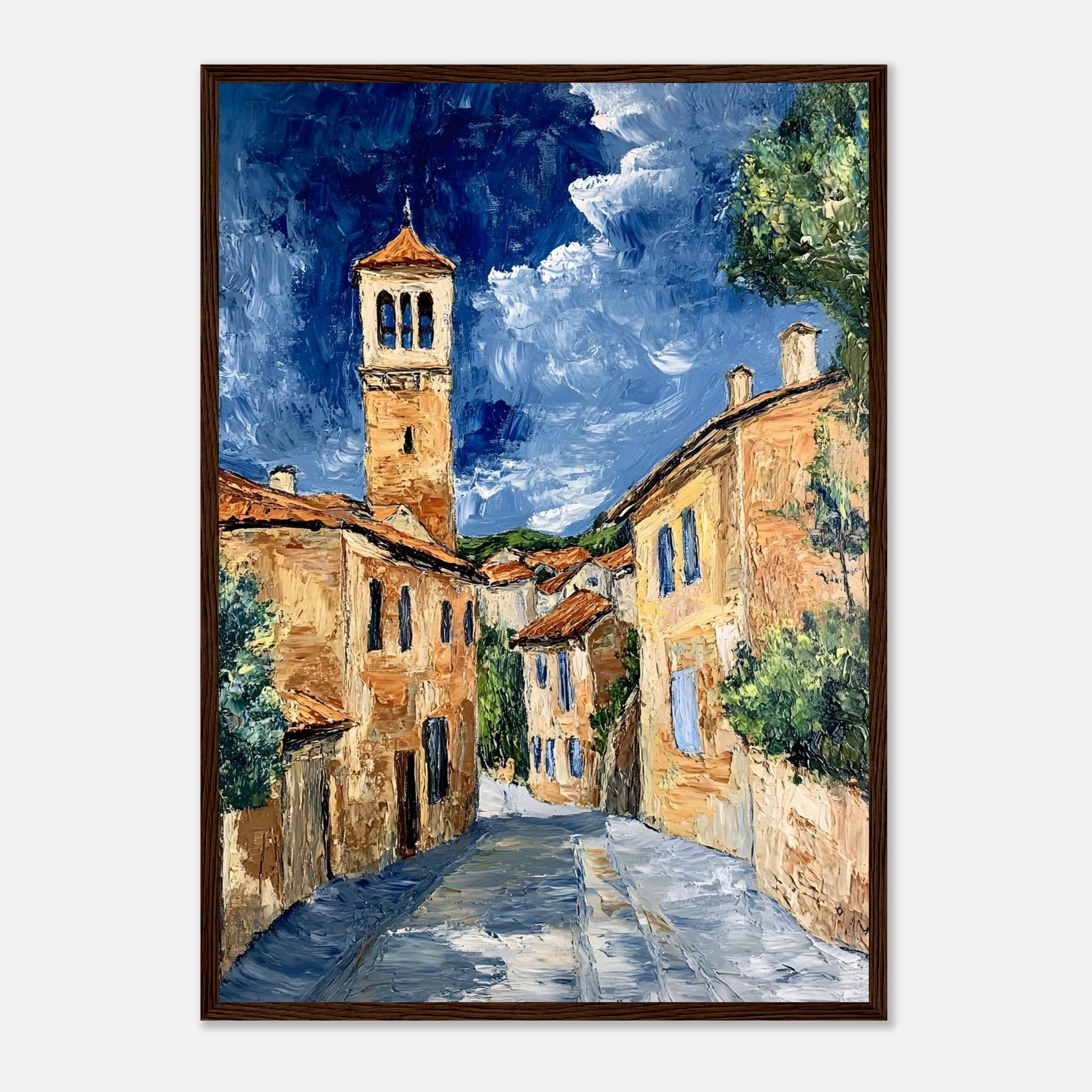 Van Gogh Inspired Town Painting Poster - Premium Semi - Glossy Poster - Mounted Framed Poster - The House Of BLOC