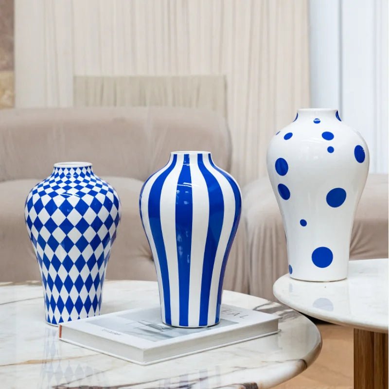 Vibrant Blue Geometric Ceramic Vase - The House Of BLOC