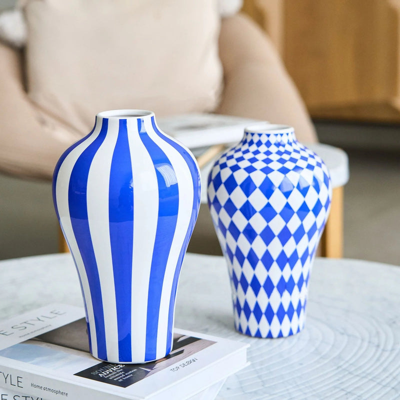 Vibrant Blue Geometric Ceramic Vase - The House Of BLOC