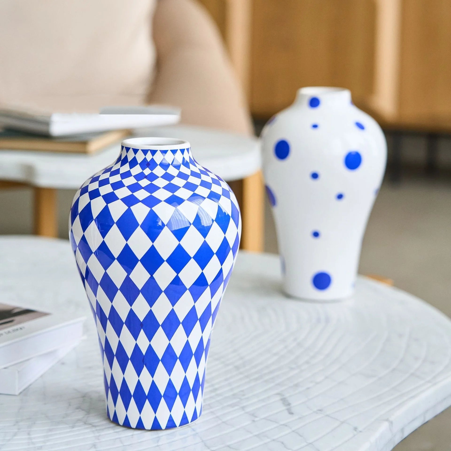 Vibrant Blue Geometric Ceramic Vase - The House Of BLOC