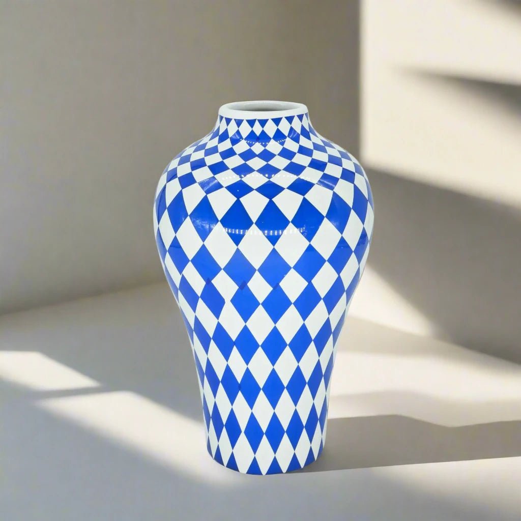 Vibrant Blue Geometric Ceramic Vase - The House Of BLOC