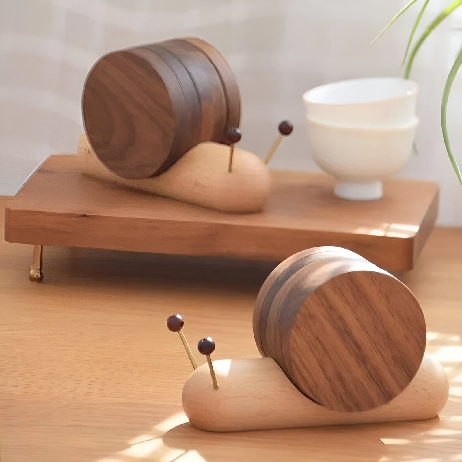 Walnut Wood Snail Tea &amp; Coffee Cup Coaster - The House Of BLOC