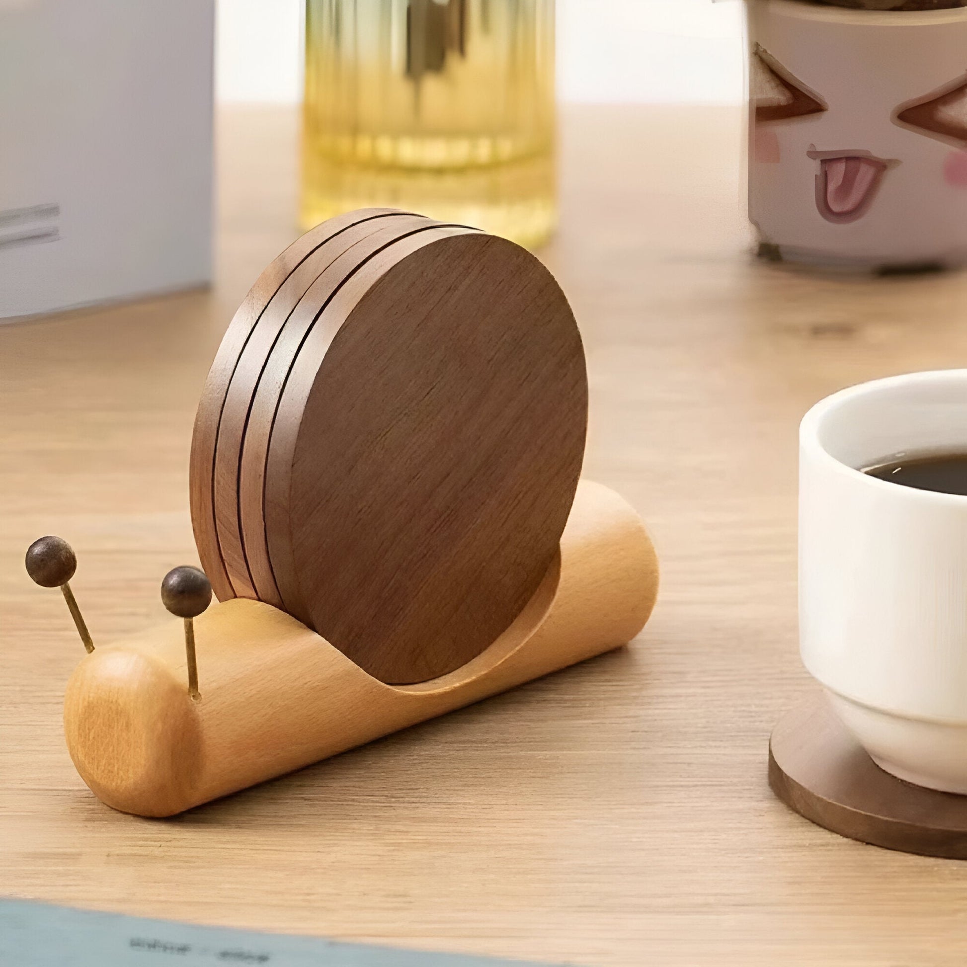 Walnut Wood Snail Tea & Coffee Cup Coaster - The House Of BLOC