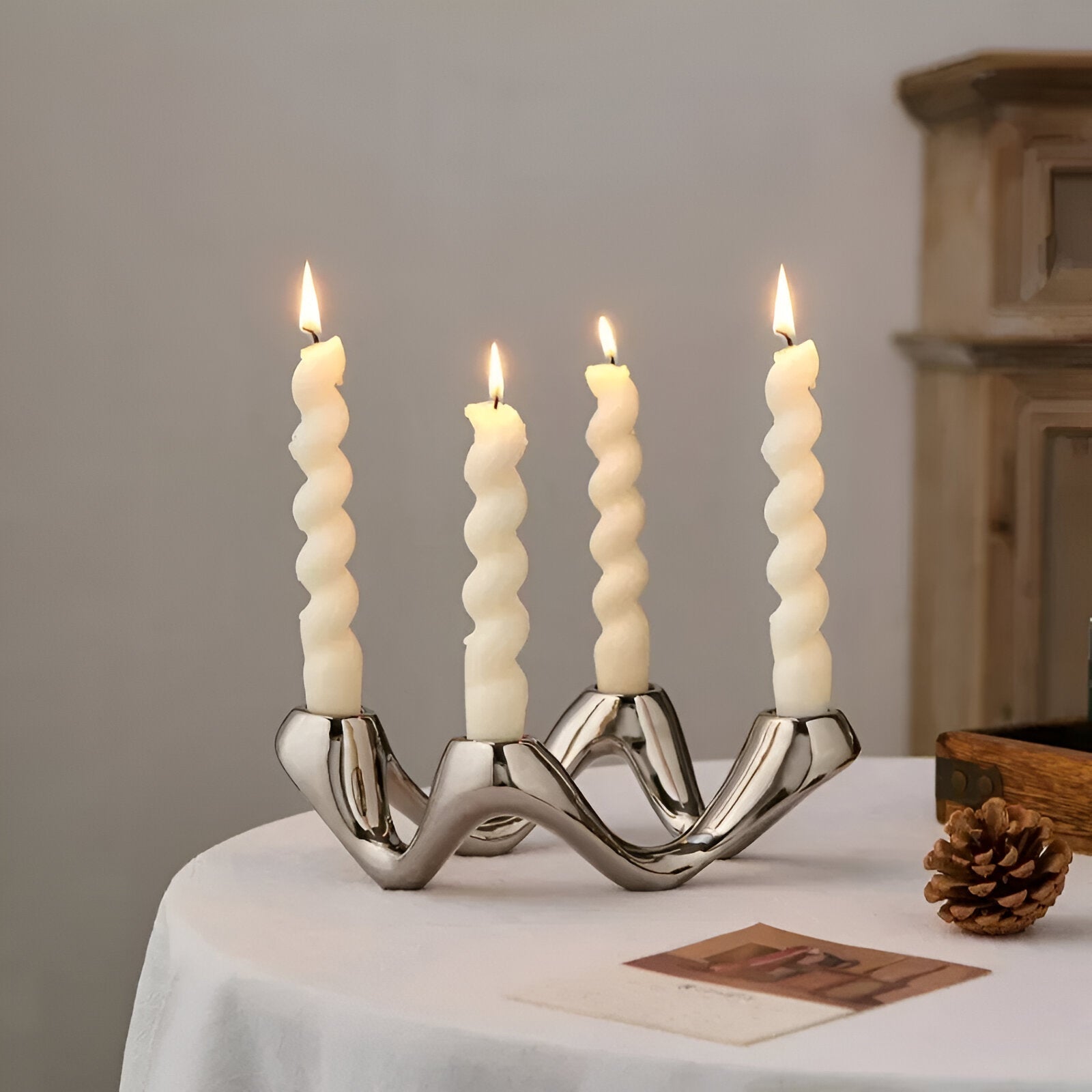 Wavy Design Ceramic Candlestick Decoration - The House Of BLOC