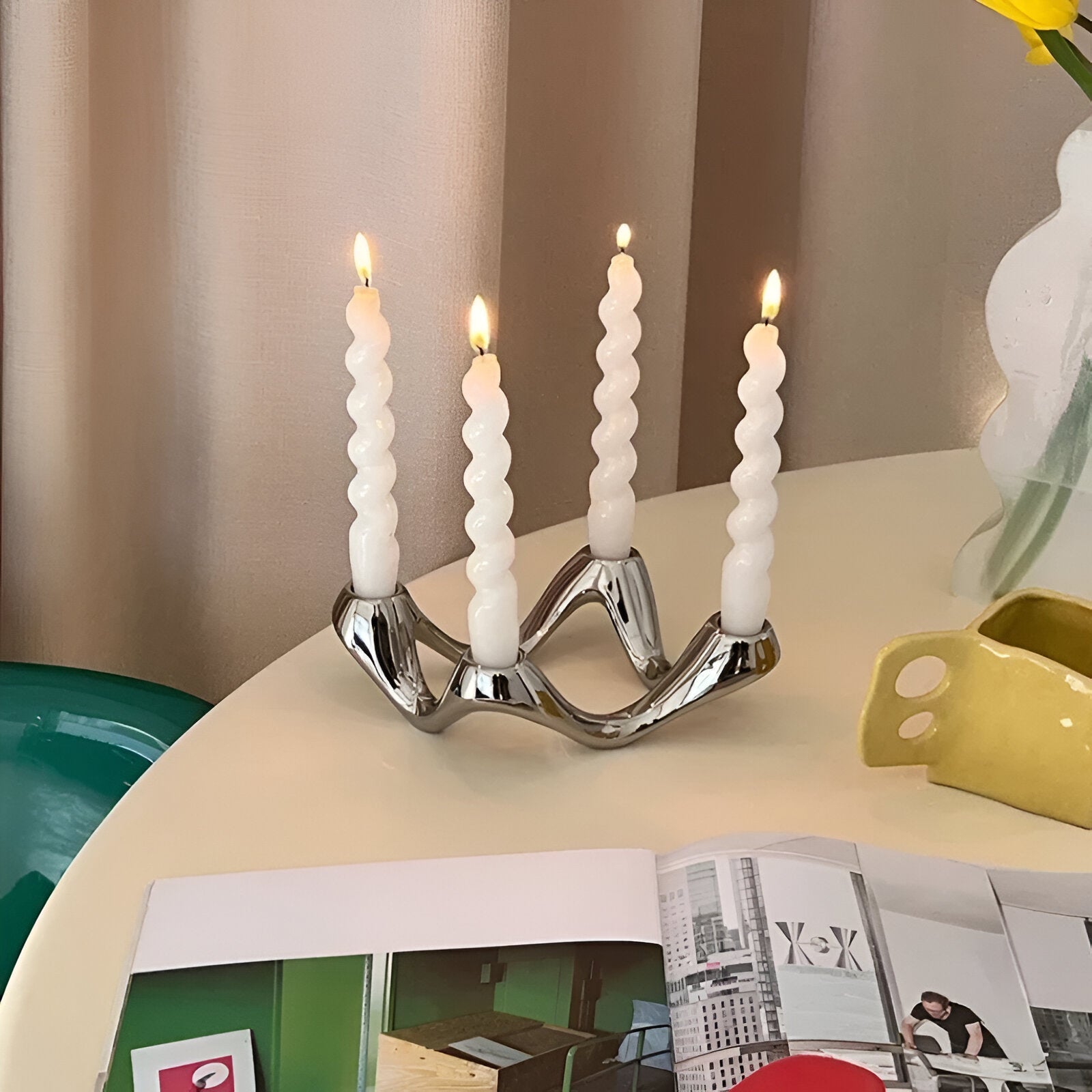 Wavy Design Ceramic Candlestick Decoration - The House Of BLOC