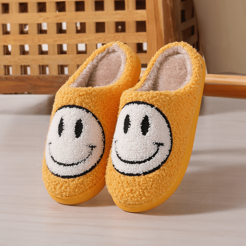 Yellow And White Smiley Home Slippers - The House Of BLOC