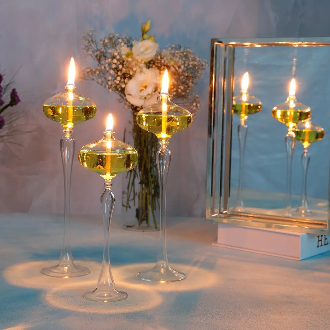 Attractive Handmade Tall Glass Oil Lamp - The House Of BLOC