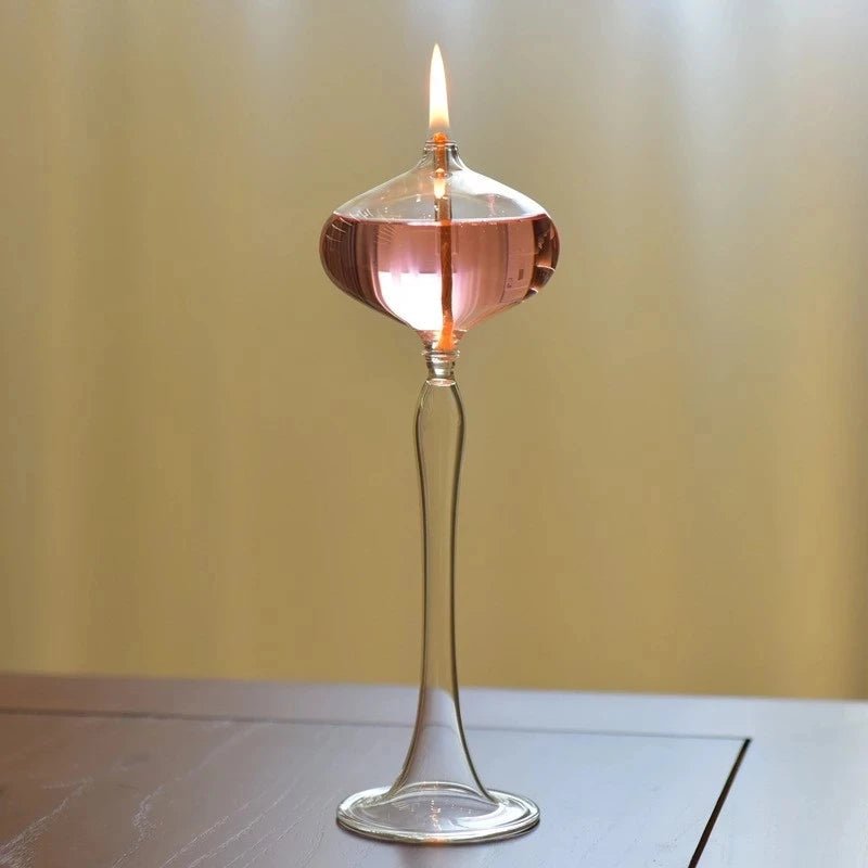 Attractive Handmade Tall Glass Oil Lamp - The House Of BLOC