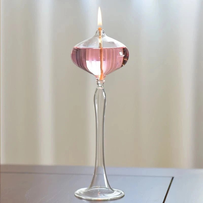 Attractive Handmade Tall Glass Oil Lamp - The House Of BLOC