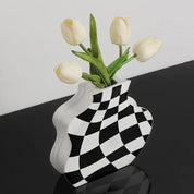 Black and White Ceramic Chequerboard Vase - The House Of BLOC