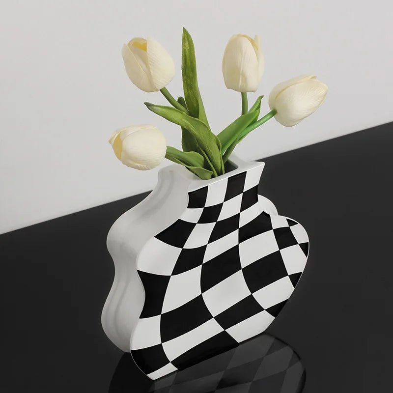 Black and White Ceramic Chequerboard Vase - The House Of BLOC
