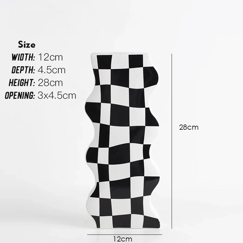 Black and White Ceramic Chequerboard Vase - The House Of BLOC