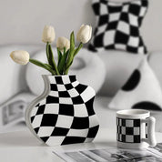 Black and White Ceramic Chequerboard Vase - The House Of BLOC