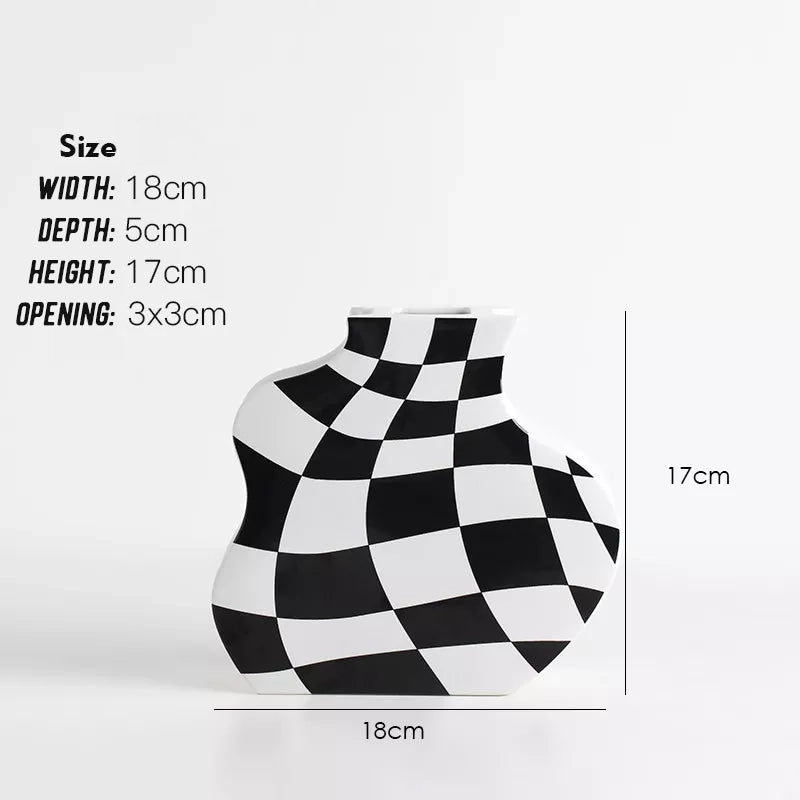 Black and White Ceramic Chequerboard Vase - The House Of BLOC
