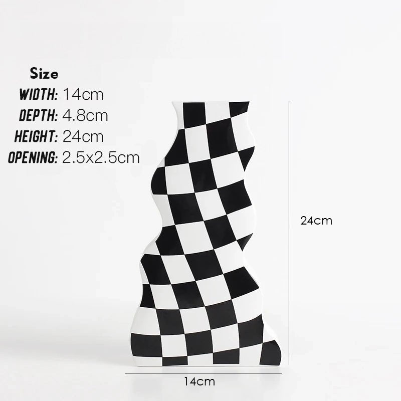 Black and White Ceramic Chequerboard Vase - The House Of BLOC