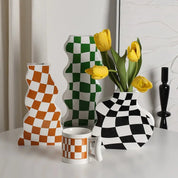 Black and White Ceramic Chequerboard Vase - The House Of BLOC