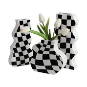 Black and White Ceramic Chequerboard Vase - The House Of BLOC