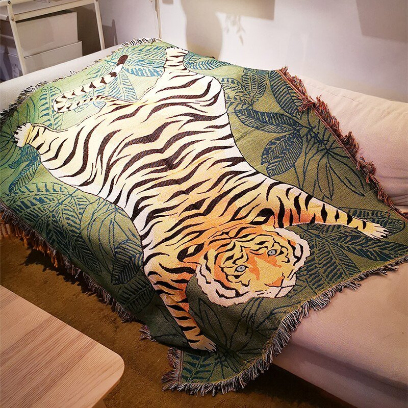 Boho Style Knitted Tiger Blanket - The House Of BLOC