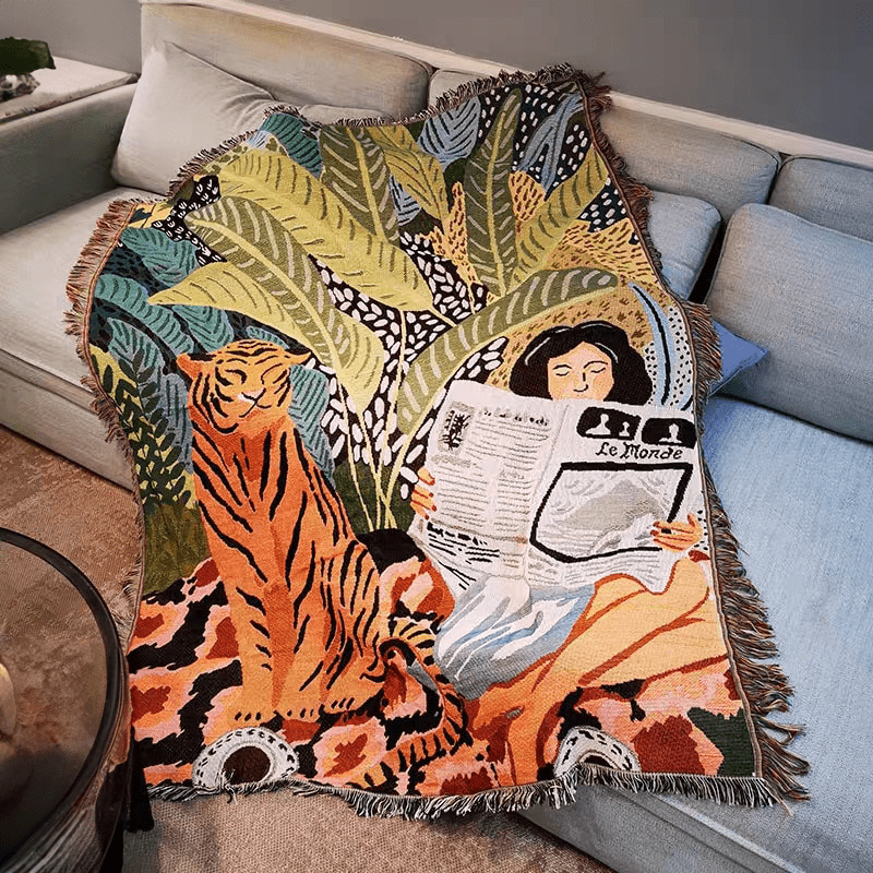 Boho Style Knitted Tiger Blanket - The House Of BLOC