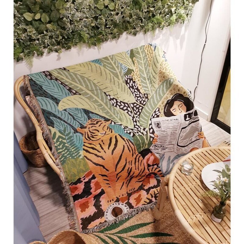 Boho Style Knitted Tiger Blanket - The House Of BLOC