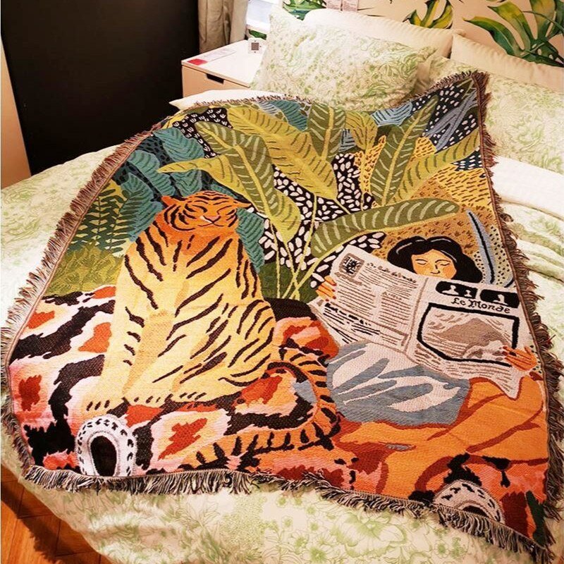 Boho Style Knitted Tiger Blanket - The House Of BLOC