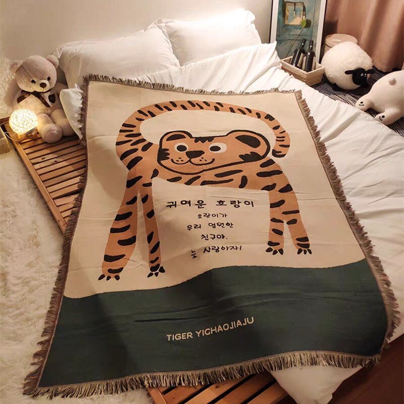 Boho Style Knitted Tiger Blanket - The House Of BLOC