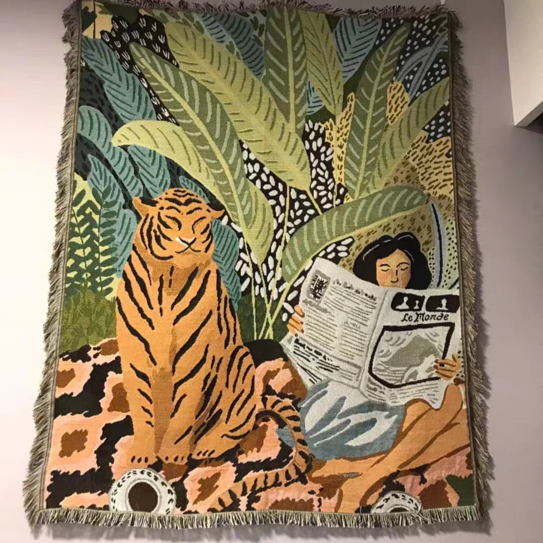 Boho Style Knitted Tiger Blanket - The House Of BLOC